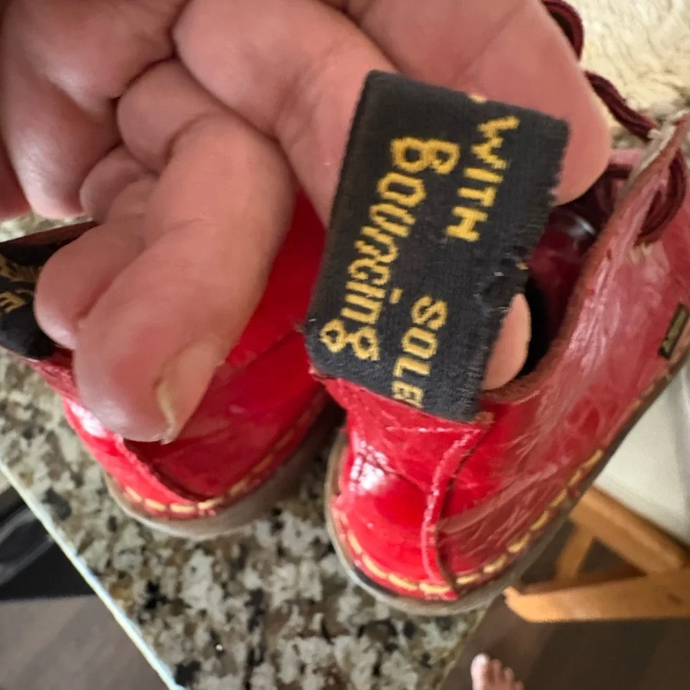 Dr Martens  kids Red Lace-Up Leather Boots